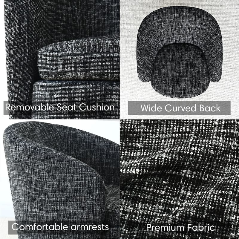 Upholstered 360° Swivel Barrel Chair with Curved Backrest（Set of 2）