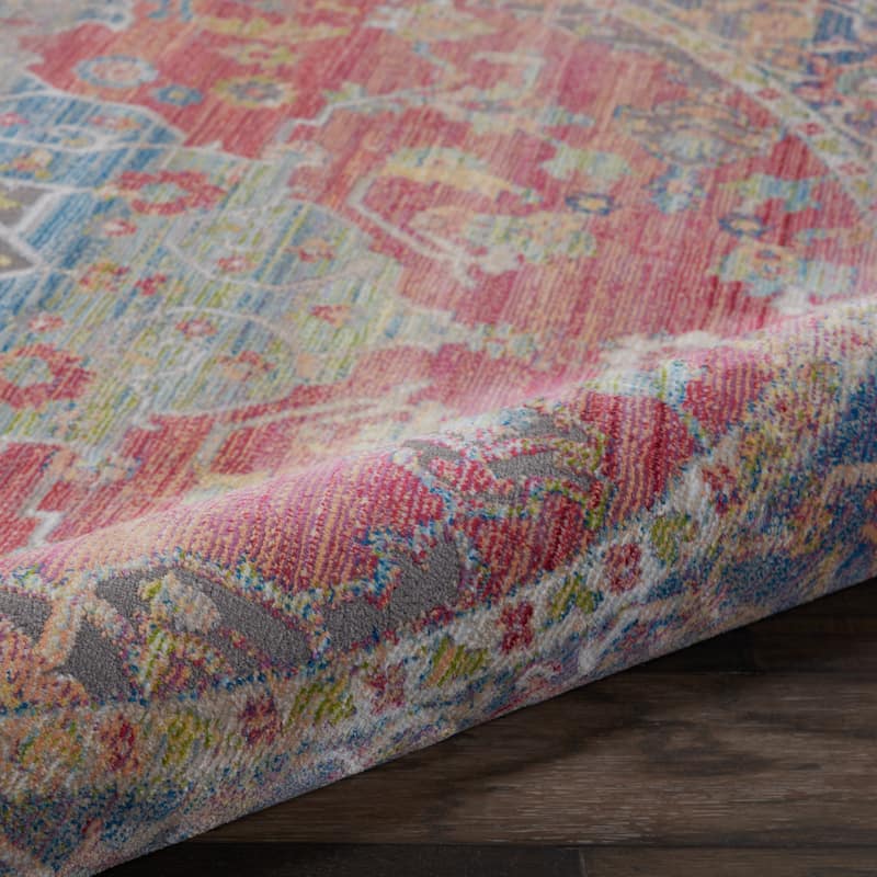 Power Loomed Distressed Geometric Floral Traditional Non Skid Stain Resistant Area Rug - 142' X '106' X '0.5