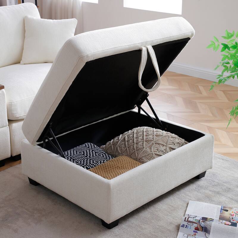 120.3" L-Shaped Sectional Sofa with Wide Seats, USB Charging, Foldable 360掳 Tray, Cup Holders, Storage Ottoman & Armrest