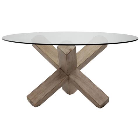 Charlie 60" Round Glass Top Dining Table with Reclaimed Pine Jack Pedestal Base