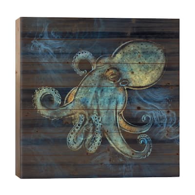 Mykonos Octopus Print On Wood by Thomas Little - Multi-Color