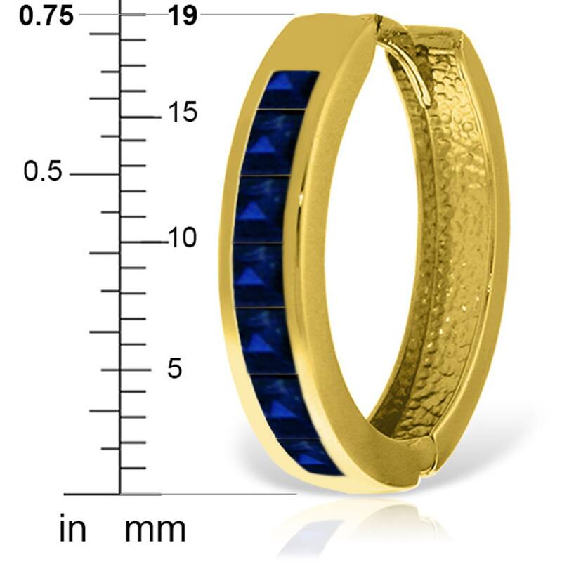 14K Solid Gold Hoop Huggie Gemstone Earrings w/ Natural Sapphires