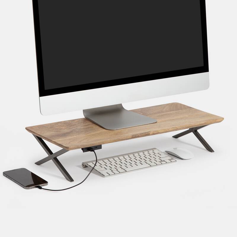 Jani Wood Monitor Stand Riser Desk - Ergonomic Design Stand, Desktop Organizer Table for Home, Office Workspace, Gaming Desk - Yellow