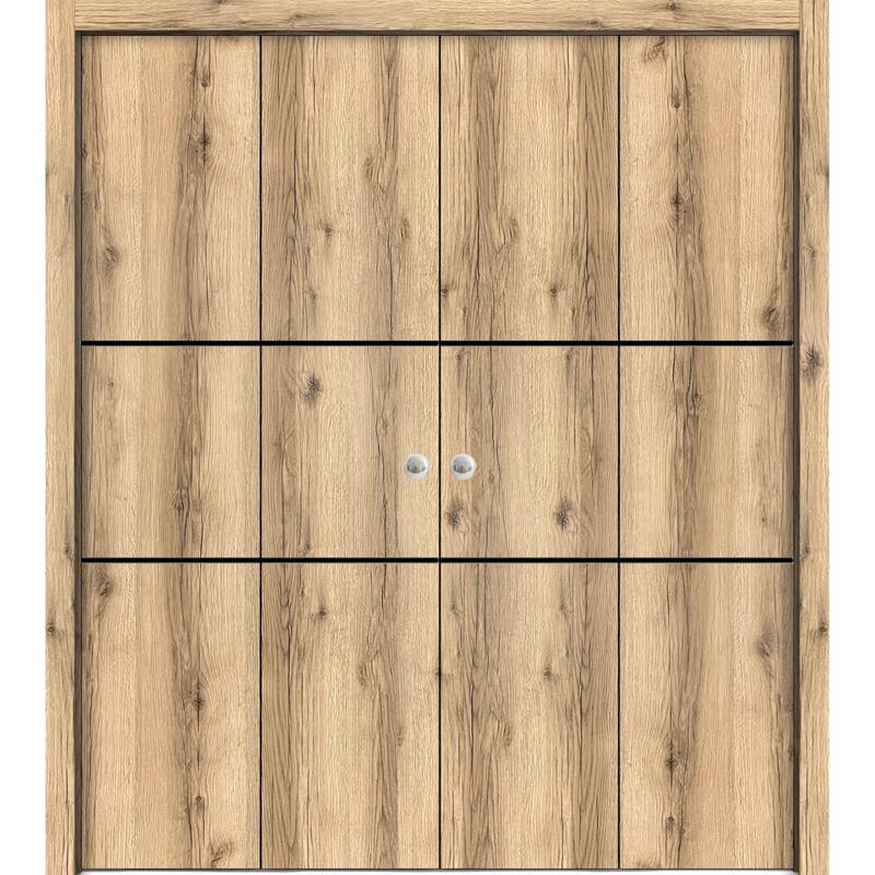 Double Bi-fold Doors Planum 0014 Oak with Sturdy Tracks - Brown - 96" x 84" (4* 24x84)