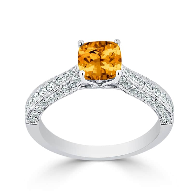Auriya 1ct Unique Cushion-cut Citrine and Diamond Engagement Ring 3/8cttw 14k Gold