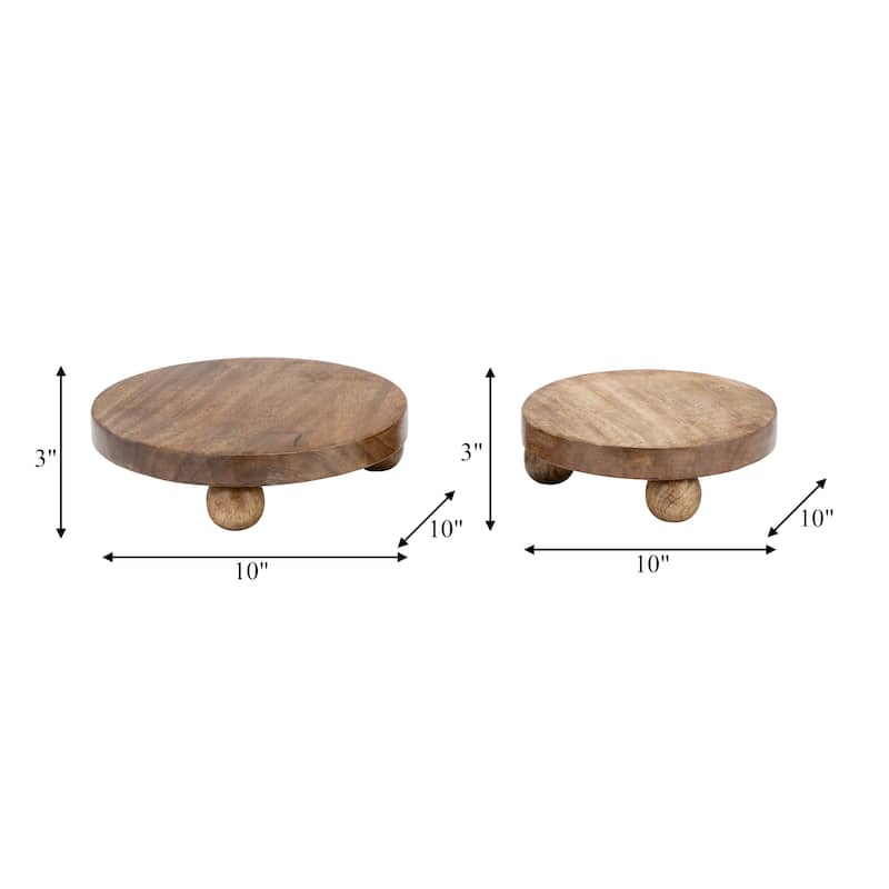 Decorative Round Wood Riser Trays - Set of 2, 10", 8"