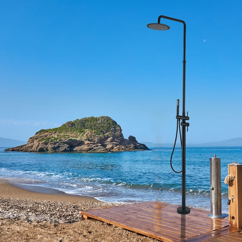 85.82'' H Freestanding Stainless Steel Outdoor Shower, Temperature Controlled Rainfall Shower System