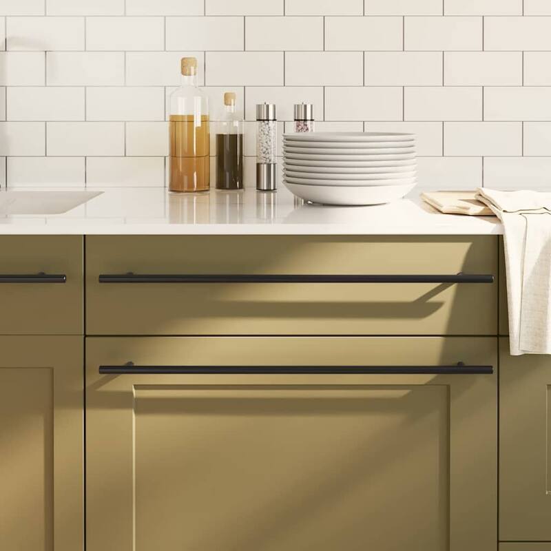 vidaXL Cabinet Handle Set Stainless Steel Medium - Black-22.0 x 1.3 x 0.5 in