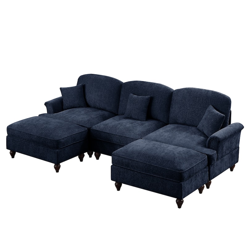 GDFStudio - Classic Modular U-Shaped Chenille 107" Sectional Sofa with Ottomans