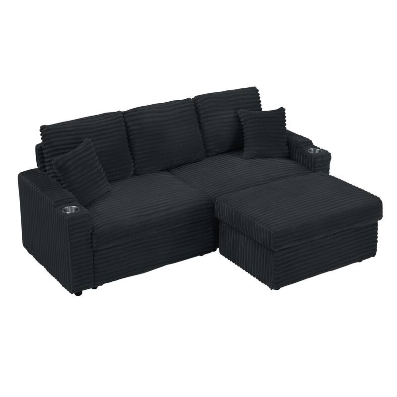 80 Inches Foldable and Hidden Storage Chaise Longue with cup holders