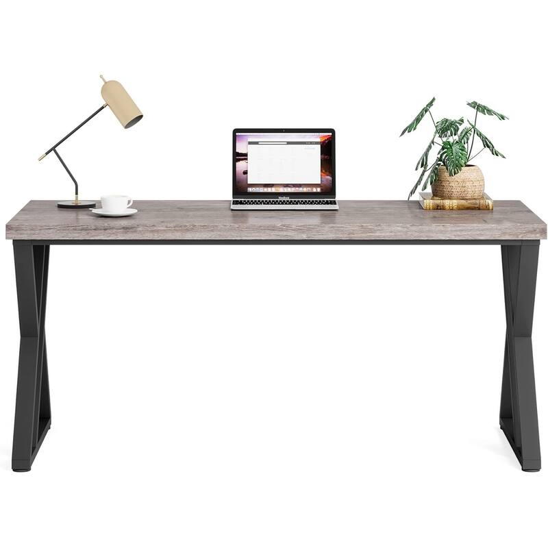 55 Inches Modern Writing Desk with Z-Shaped Metal Legs, Heavy Duty Computer Desk, Spacious Work Surface & Sturdy Frame