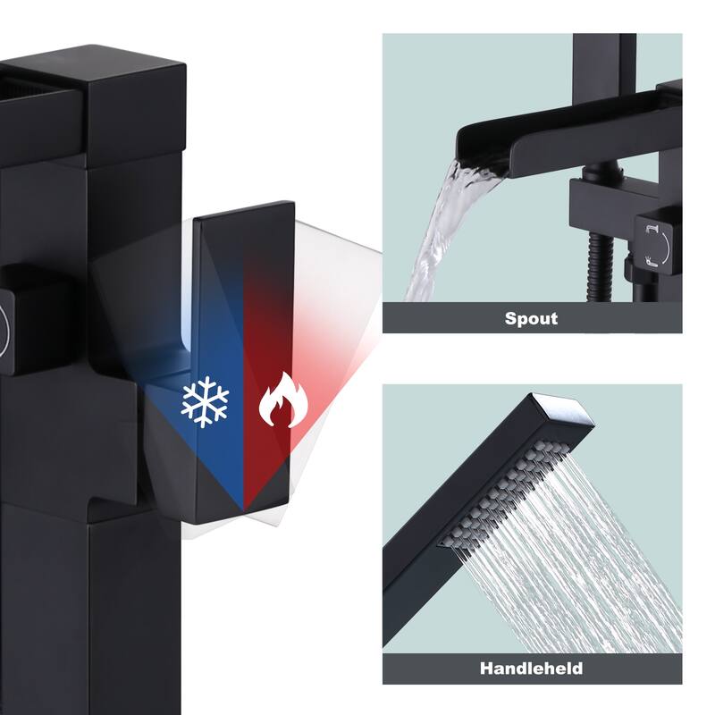 WOWOW Single Handle Freestanding Bathtub Faucet with Handheld Shower