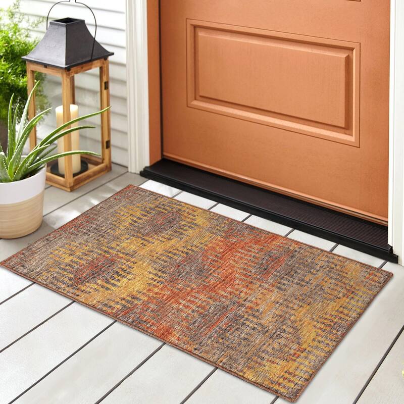 Indoor/ Outdoor Addison Bravado Modern Chevron Washable Area Rug - 1'8" x 2'6" - Canyon