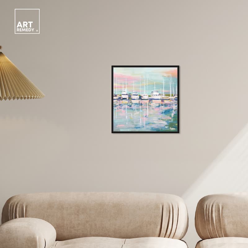 Art Remedy Coastal Dock Framed Sailing 1 Piece Canvas Wall Art