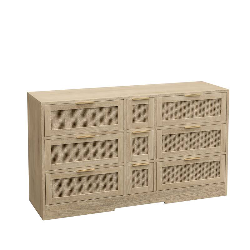 51.2 "Rattan Locker With Drawers, 9 Drawers, Metal Handles For Kitchen, Living Room, Bedroom