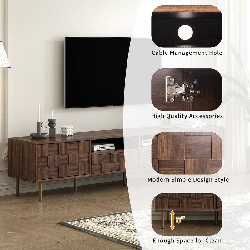 78 Inch Mid Century Modern TV Stand With Storage Cabinets - 15"W