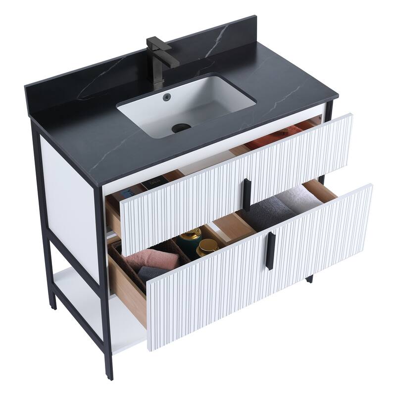 Fine Fixtures Serenity Modern Bathroom Vanity with Black Sintered Stone Top