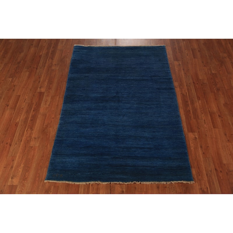 Blue Modern Gabbeh Oriental Rug Hand-Knotted Wool Carpet - 3'11" x 5'9"