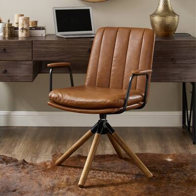 Art Leon Faux Leather Swivel Accent Arm Chair