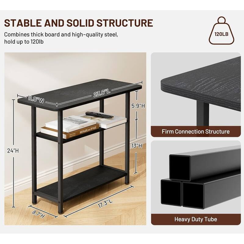 3-Tier End Table for Small Space with Wide Storage Tabletop