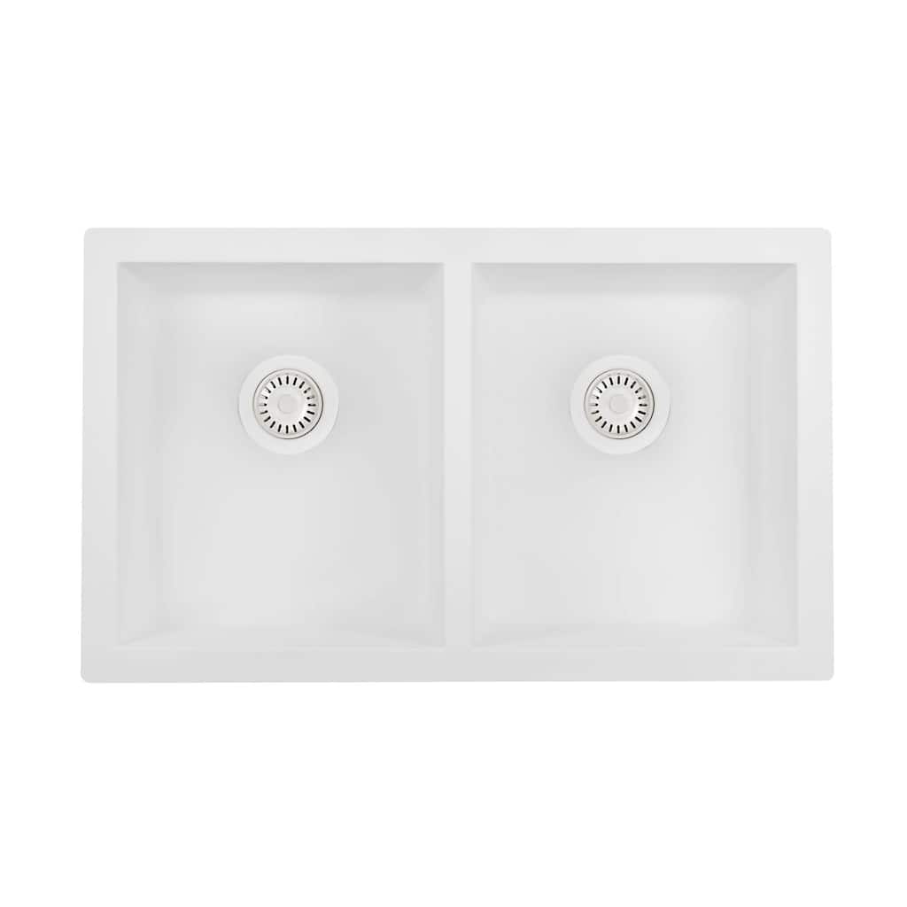 Ruvati 32 x 19 inch Granite Composite Undermount Double Bowl Kitchen Sink - Arctic White - RVG2388WH
