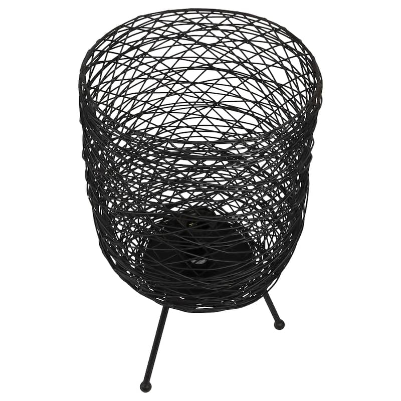 Basket Weave-Style Iron Table Lamp - 14.5" - Black - 14.5