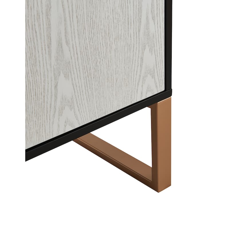 Roomfitters Four-Door Storage Cabinet, Metal Base Sideboard, Buffet Pantry, Modern Black White, Kitchen Dining Room