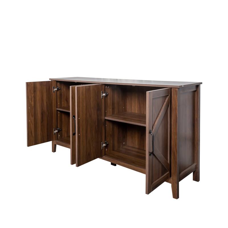 Roomfitters Sideboard Cabinet with 4 Doors and Open Shelves, Freestanding Storage Cabinet, Walnut