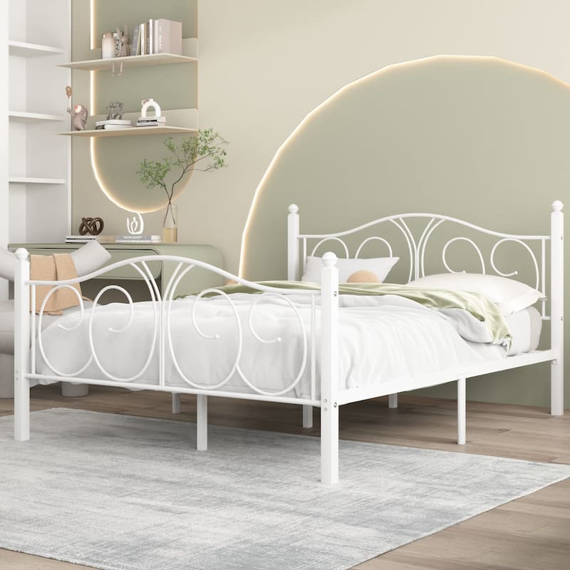VECELO Platform Bed Frame with Scroll Headboard, Twin/Full/Queen Size Beds