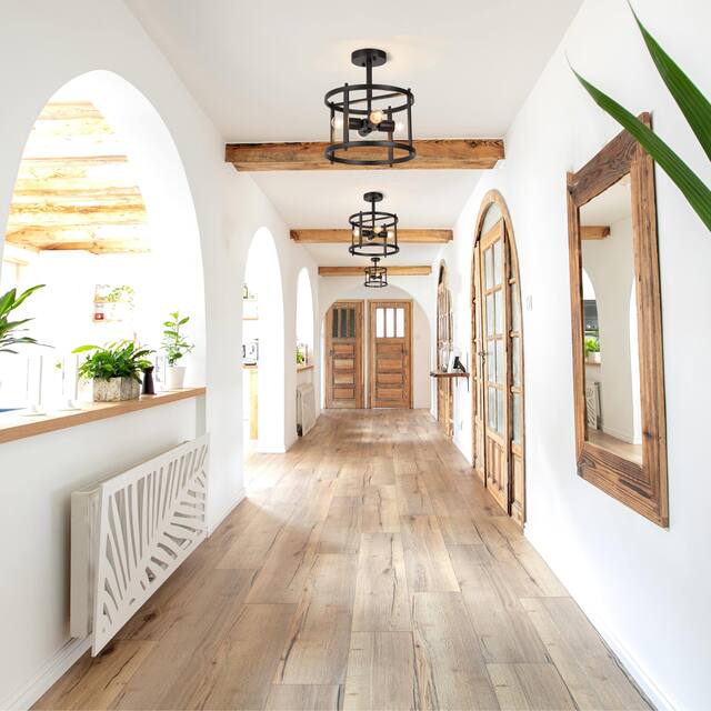 Raretta Modern Black 4-Light Metal Drum Farmhouse Lantern Semi-flush Ceiling Light for hallway - W11.8"xH13.2"