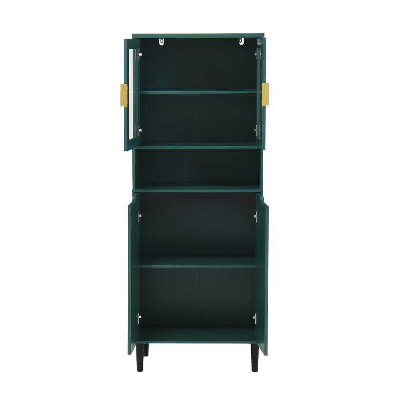 Tall Storage Show Cabinet with 2 Glass Display Door & 2 Doors, Modern Cabinet Freestanding for Bathroom, Dining Living Room