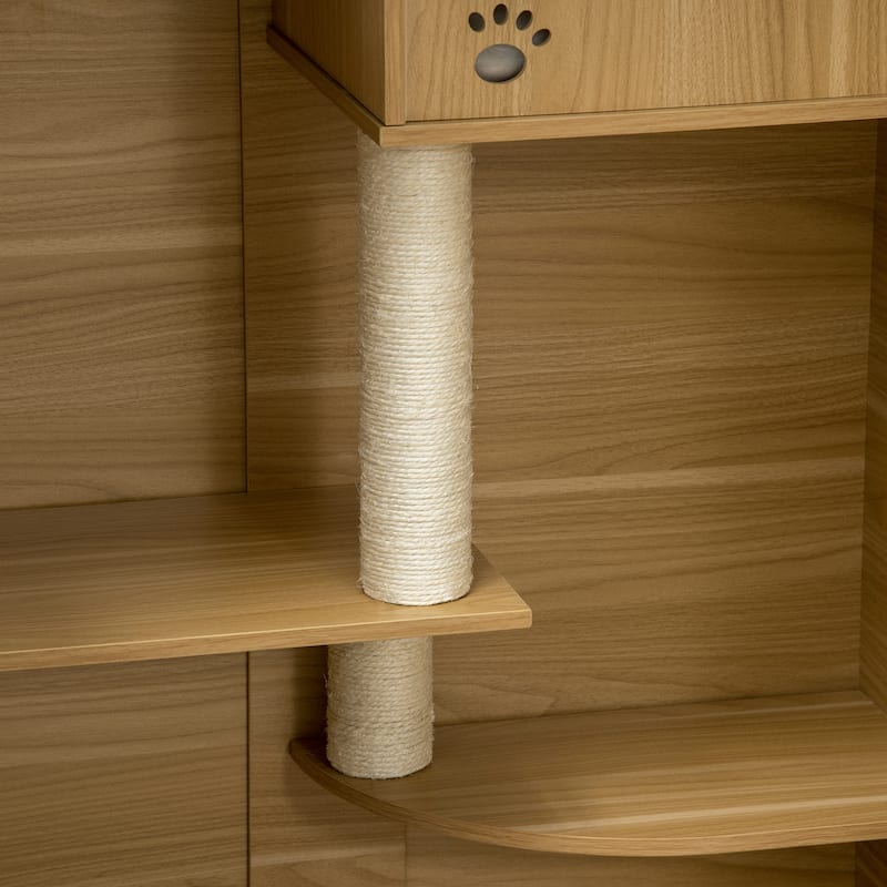 PawHut Luxury Cat House with Wheels, Kitty Cage Catio Villa for Indoor Cats with Scratching Posts, Condo, Flap Door, Cushion