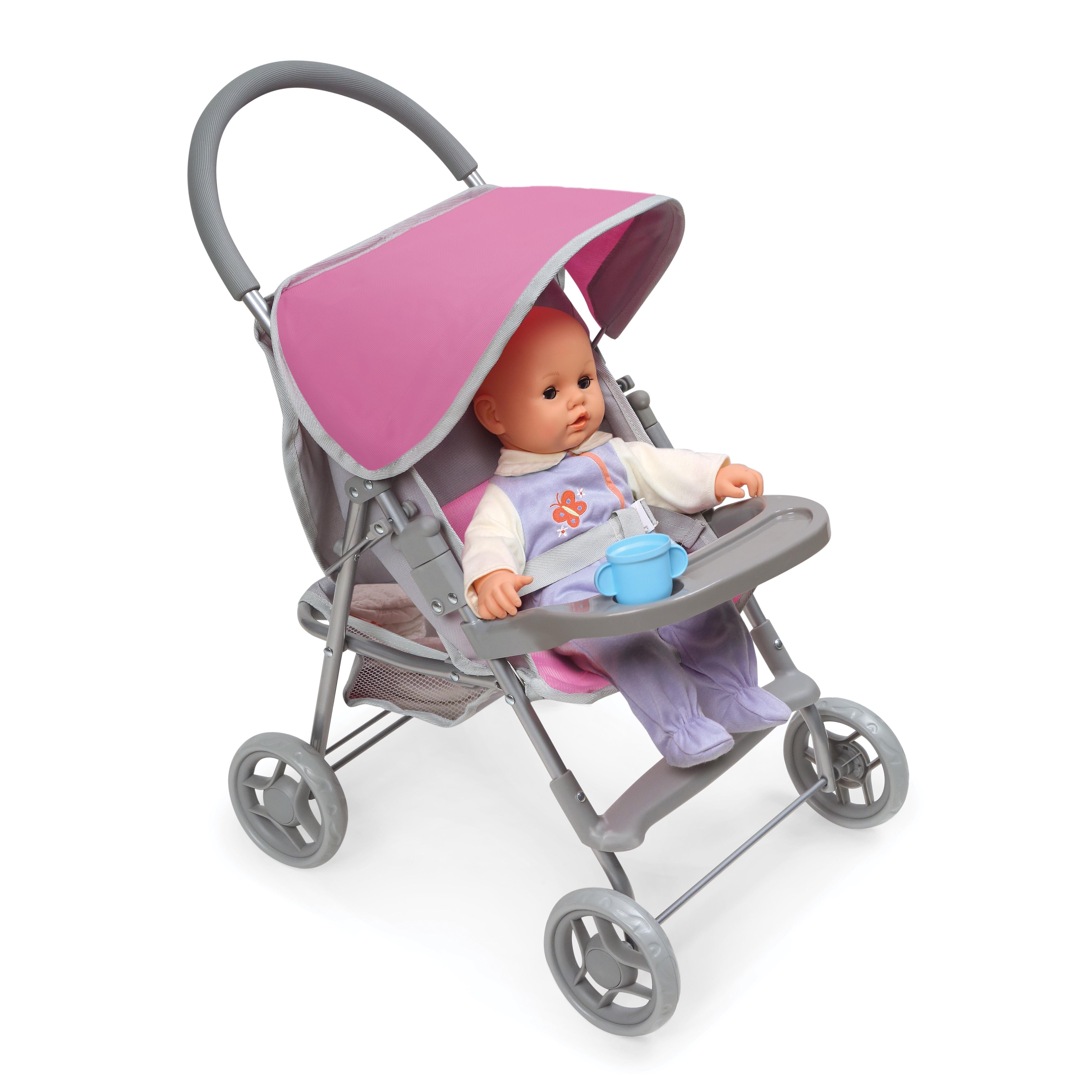 Badger Basket Glide Folding Single Doll Stroller Gray/Pink