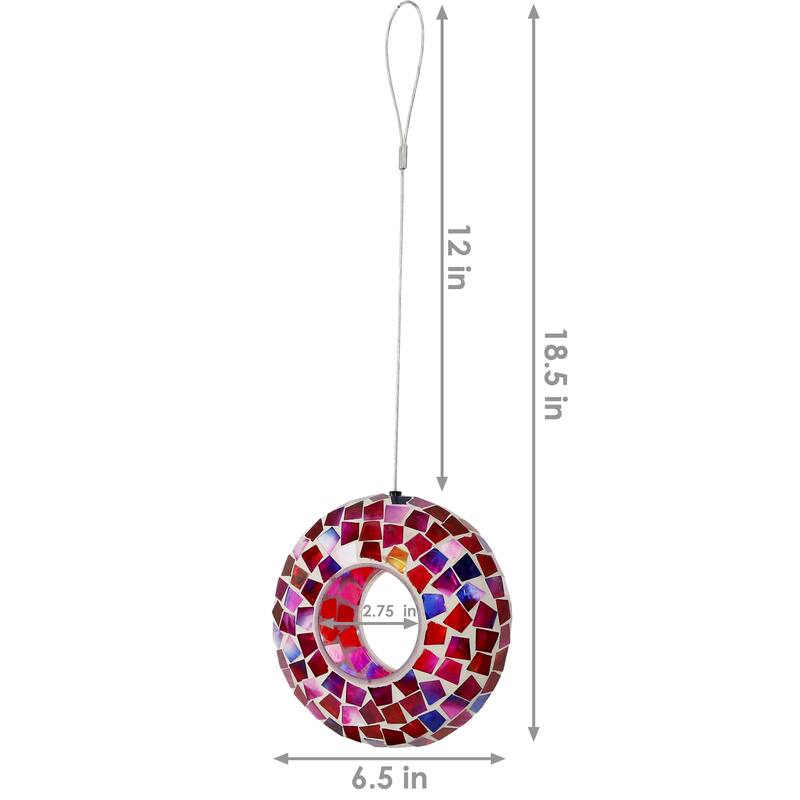 Outdoor Hanging Bird Feeder Crimson Glass Mosaic Fly-Through - 7"