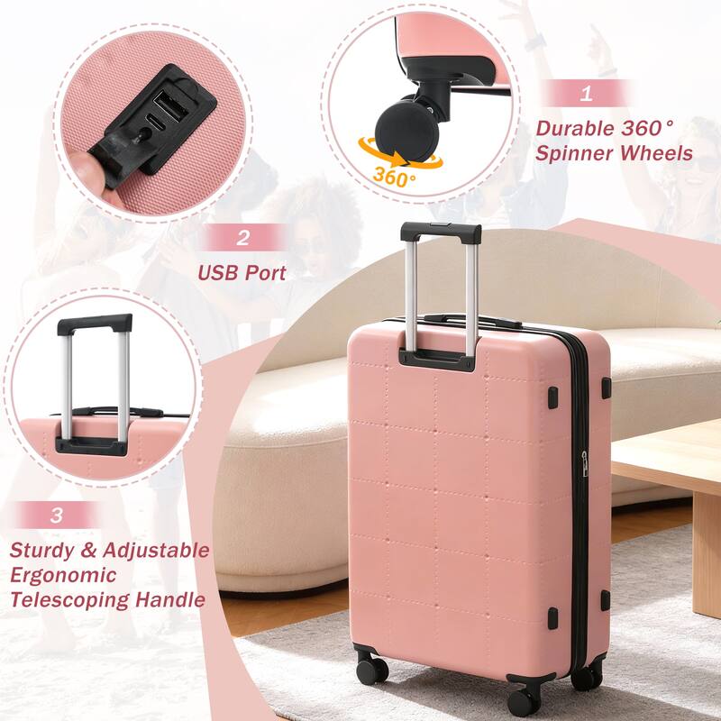 Hardside Luggage Set 5 Piece with Bags, 20IN Half-opening Carry on Luggage with USB Port, 24IN 28IN Luggage with Double Wheels