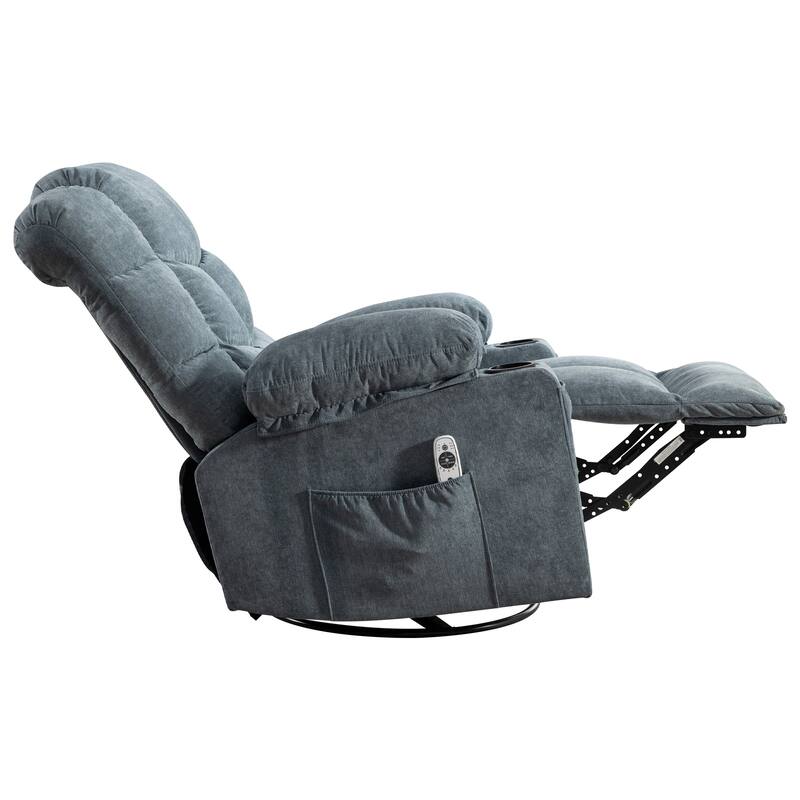 Swivel Massage Recliner Chair with Lumbar Heating, Oversized Lounge Sofa with Cup Holders, USB Port & 2 Side Pockets