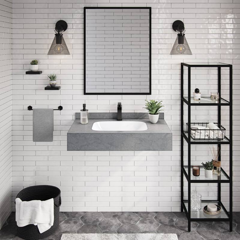Avancer 36'' Wall Mount Sink In Charcoal Grey - 35.44" x 19.75" x 7.5"