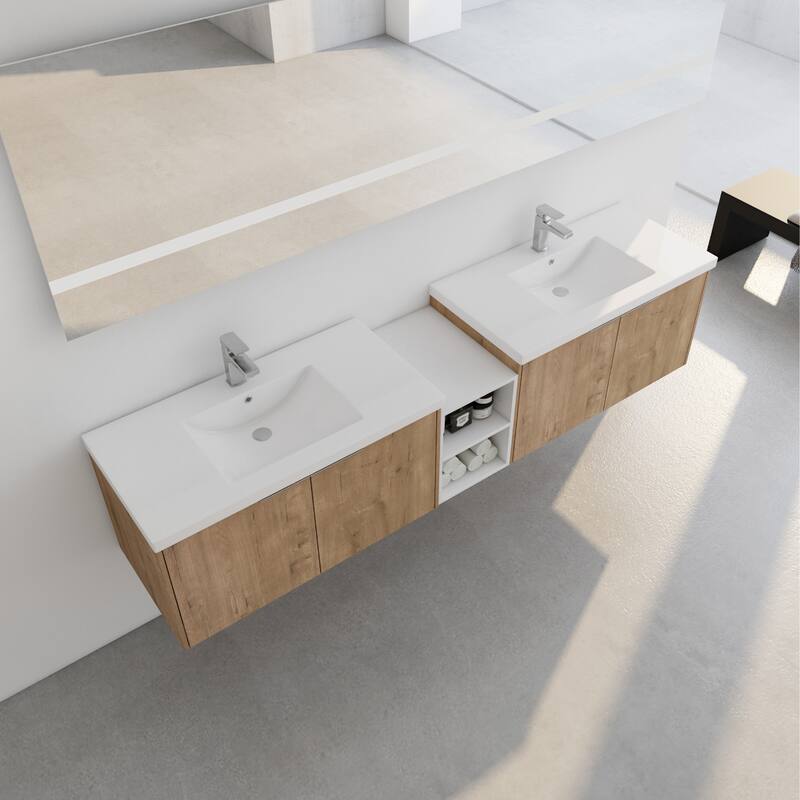 60 Inch Bathroom Vanity with Soft Close Doors, Resin Sink, Ample Storage and Matching Small Shelves (KD Packing)