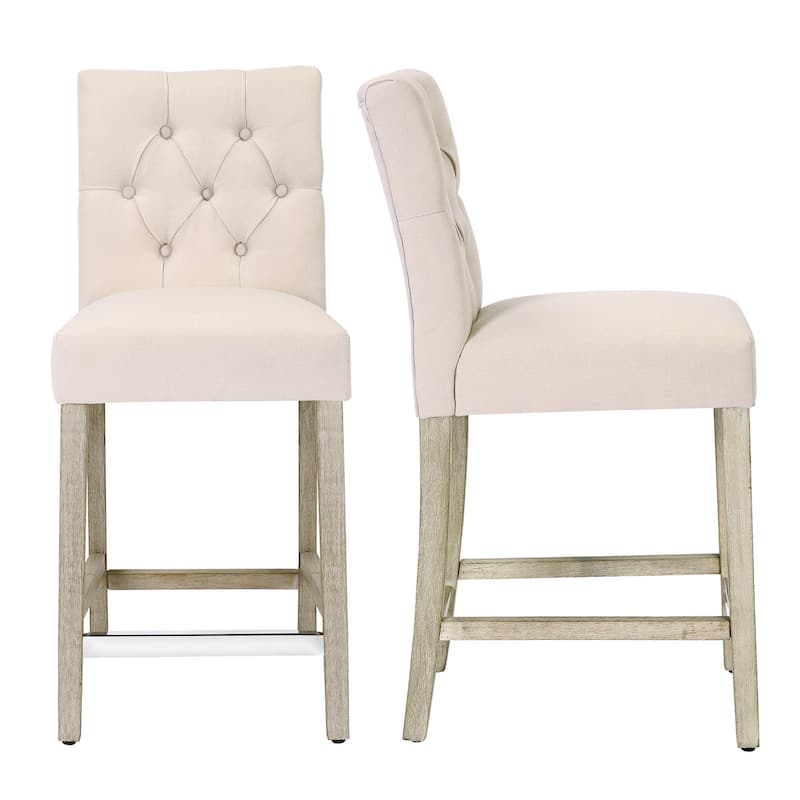Carter 24" Classic Button Tufted Counter Stool Gray Finish (Set of 2)