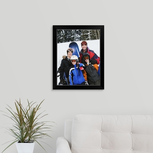 "Family portrait with snowboards" Black Framed Print