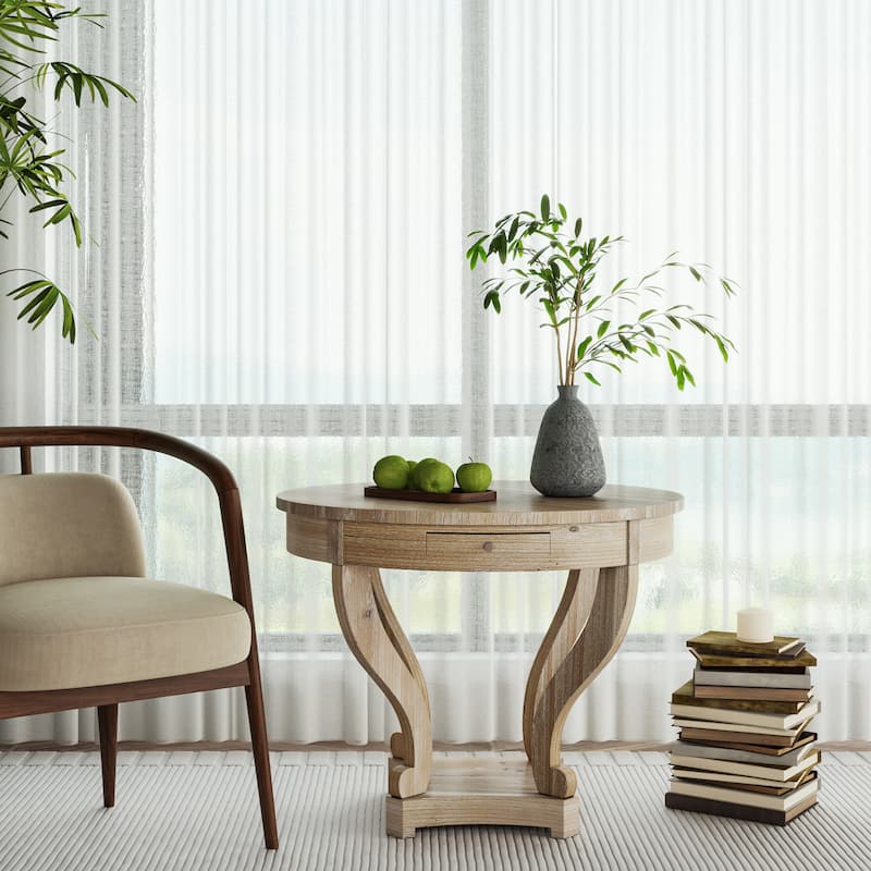 Curved Legs Farmhouse Style Small Round End Table