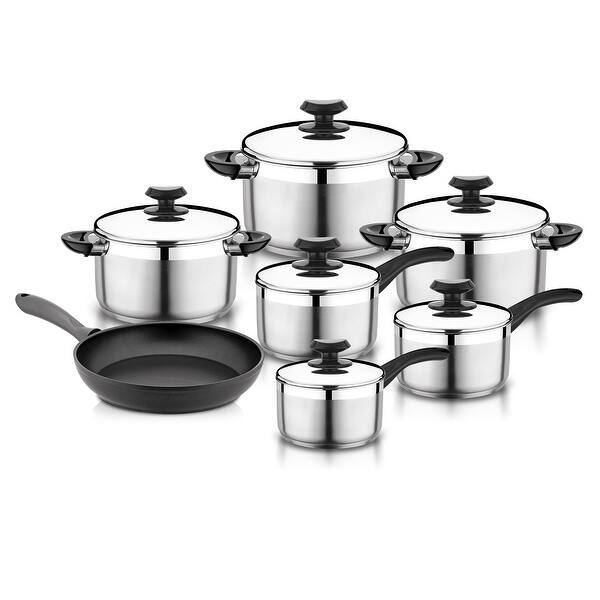 slide 1 of 12, YBM Home Stainless Steel Cookware Set 1q, 2.5q, 3.5q, 5q, 7q, 9q - Black