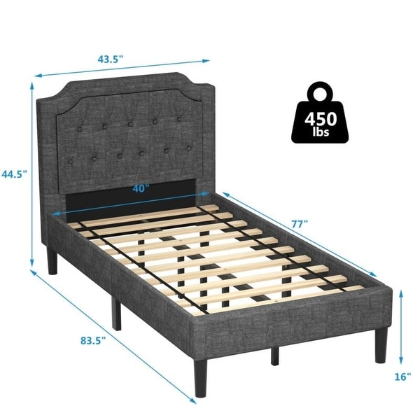 Linen Twin Upholstered Platform Bed with Frame Headboard