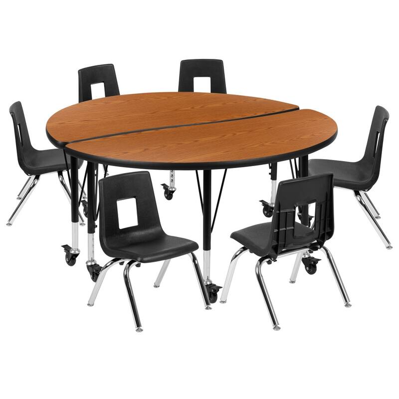 Mobile 47.5" Circle Wave Flexible Activity Table - 14" Student Stack Chairs