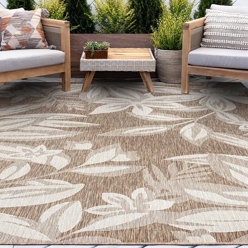 Exo Coastal Floral Indoor/Outdoor Area Rug - 8'10'' x 12'2'' - Brown/Cream