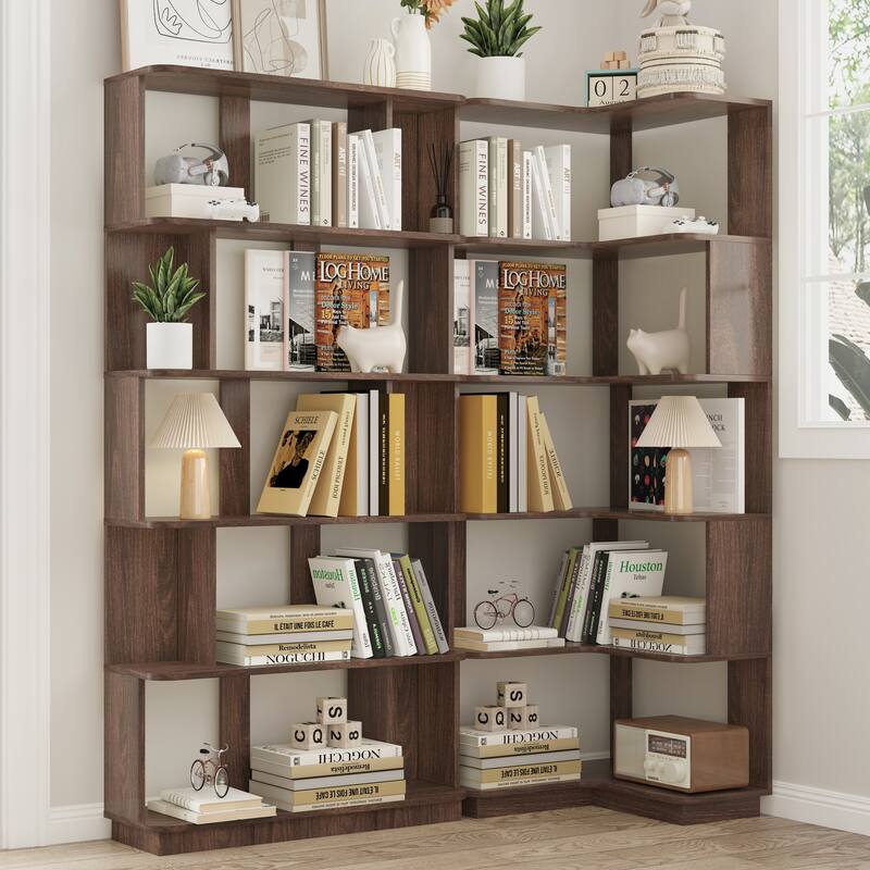 Set Of 2 Free Combination Bookcase Space Saving Corner Bookshelf, L-Shaped Bookcase + I-Shaped Bookcase