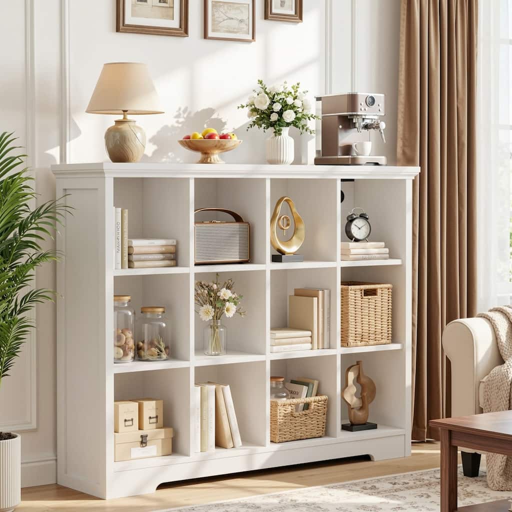 9/12 Cube Bookshelf with Charging Station, Decorative Storage Organizer