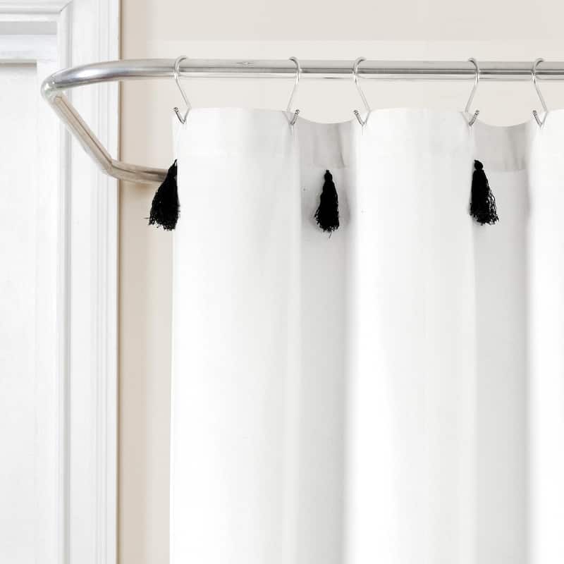 Lush Decor Boho Tassel Stripe Yarn Dyed Eco-Friendly Recycled Cotton Shower Curtain Single