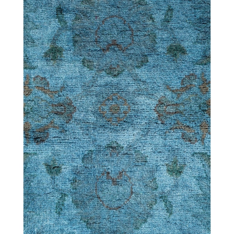 Overton Hand Knotted Wool Vintage Inspired Modern Contemporary Overdyed Blue Area Rug - 3' 1" x 5' 3"