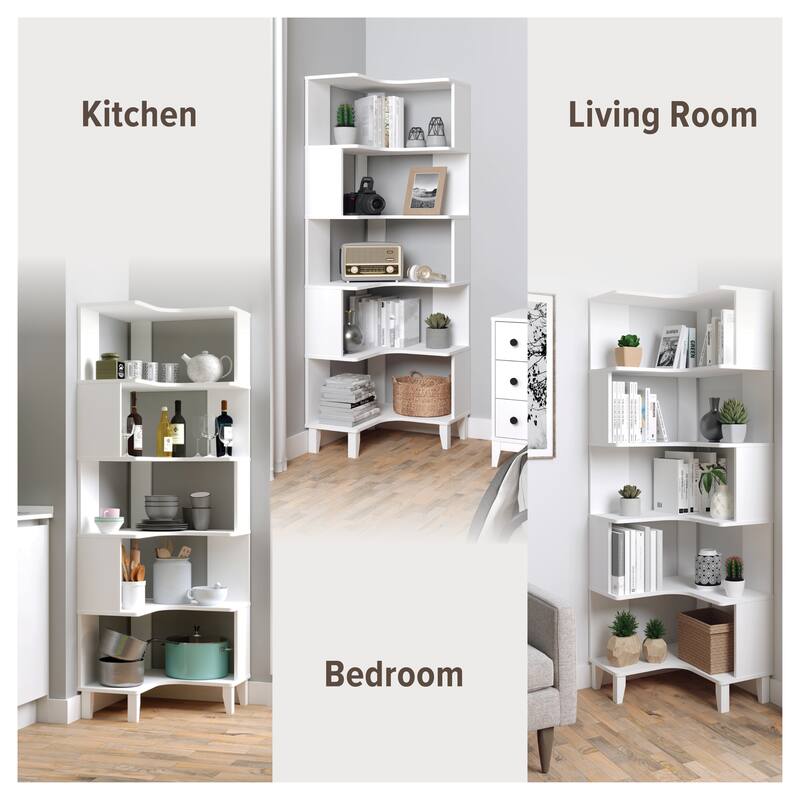 Prepac Nordik 6-Tier Corner Bookcase, 71.5" Extra Tall Corner Shelf, Freestanding Bookshelf for Home Office, Living Room